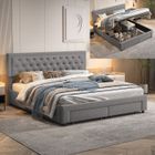 Lit coffre - BLANKETSWARM - 180x200 - Velours gris - 2 tiroirs - Sommier à lattes