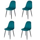 AC-DÉCO Lot de 4 chaises en velours et pieds métal - Bleu canard - L 53 x l 44 x H 88 cm