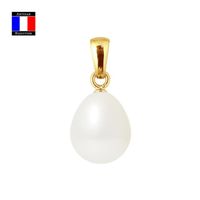 Compagnie Générale des Perles - Pendentif Articulée Véritable Perle de Culture Poire 9-10 mm - Or Jaune 18 Carats - Bijou Femme