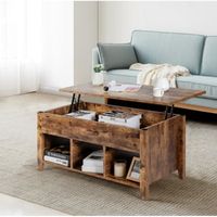 GIANTEX Table Basse Extensible en Bois, Table de Salon avec Plateau Relevable et Compartiment Caché, Style Industriel
