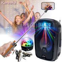 Pack Karaoké PARTY Enfant Enceinte Autonome Bluetooth PARTY-8COMBI USB SD Lumineuse - Perche Selfie Enceinte - 2 Micros - Jeu Astro