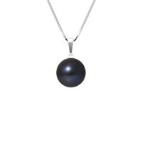 PERLINEA - Collier Perle de Culture d'Eau Douce AAA+ - Bouton 9-10 mm - Noire - Argent 925 Millièmes - Bijoux Femme