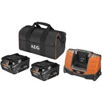 Pack 2 outils perceuse à percussion + meuleuse 125 mm - AEG POWERTOOLS - 18 V - 2 batteries 5Ah, chargeur et sac