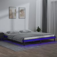 Cadre de lit à LED gris 135x190 cm double bois massif - VIDAXL - Contemporain - Design