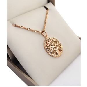 Collier Femme – Chaîne Torsadée & Pendentif Arbre De Vie – Plaqué Or Jaune – 45 Cm