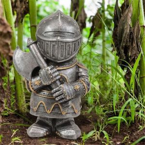 A Lrxinki Statues de chevalier Ornements en résine Sculpture de jardin Chevalier Gnome Guard Sculpture de jardin Medieval Knight Armor Statue gothique Figurine Templier pour protéger votre jardin 