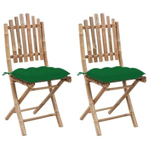 FAUTEUIL JARDIN  Lot de 2 Chaises pliables de jardin - Soldes - Fauteuil Relax Chaise d'extérieur avec coussins Bambou