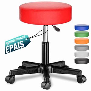 Tabouret De Bureau Rond à Roulettes Réglable En Hauteur - Noir Similicuir - Hauteur 50-65cm - Neuf à Monter - Marque Yaheetech