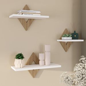 IDMARKET Lot de 3 étagères murales IRIS façon hêtre et blanc