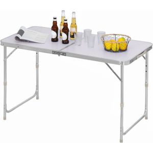 CUISINE EXTÉRIEURE  Table de Camping Pliante - LITREVE - Blanc 120 x 60 cm - Hauteur Réglable 55-62-70cm