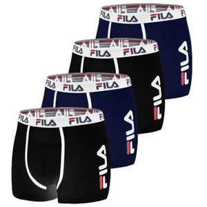 BOXER - SHORTY Fila Boxer homme coton, caleçon homme, confortable, hypoallergénique et stretch, (Lot de 4) - noir, bleu marine