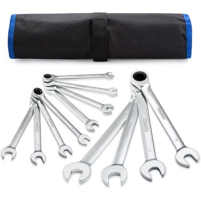 KS Tools Jeu De 9 Clés Mixtes à Cliquet Métriques 8-19 Mm - Clé Plate/Clé à Œil Inclinée 15°, Chrome Vanadium, Boîte De Rangement Robuste