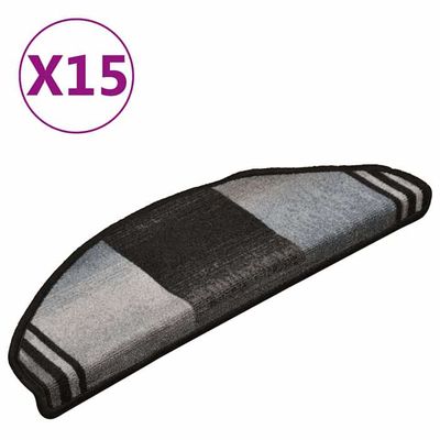 Lot De 15 Tapis D'escalier Antidérapants - 65x21x4 Cm, Bleu, En PP Aiguilleté, Avec Adhésif Double Face