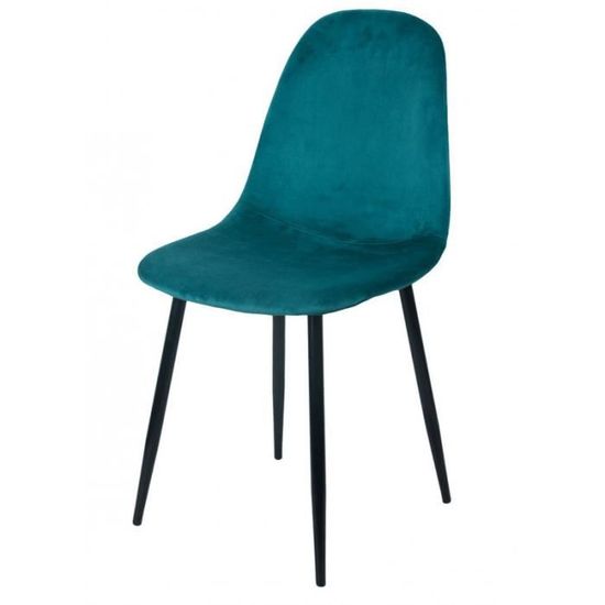 Chaises - Chaise en velours et pieds métal - Bleu canard - L 53 x l 44 x H 88 cm