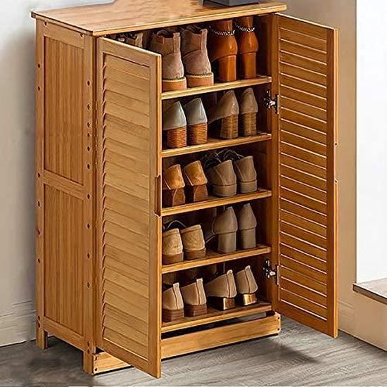 Meuble à Chaussures en Bambou, étagère de Rangement pour étagère à Chaussures empilable de Grande capacité, étagère à Chaussure[326]
