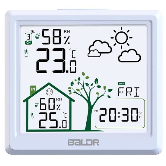 Station Météo OBEST écran LCD 6 Pouces – Capteur Sans Fil, Alarme Température/humidité, Réveil, Prévisions, Pour Intérieur/extérieur