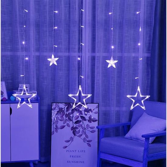 2.5M LED Rideau Lumineux, Guirlande Lumineuse avec 12 Etoiles Rideau Lumière Décoration pour Noël Fenêtre Mariage Bleu