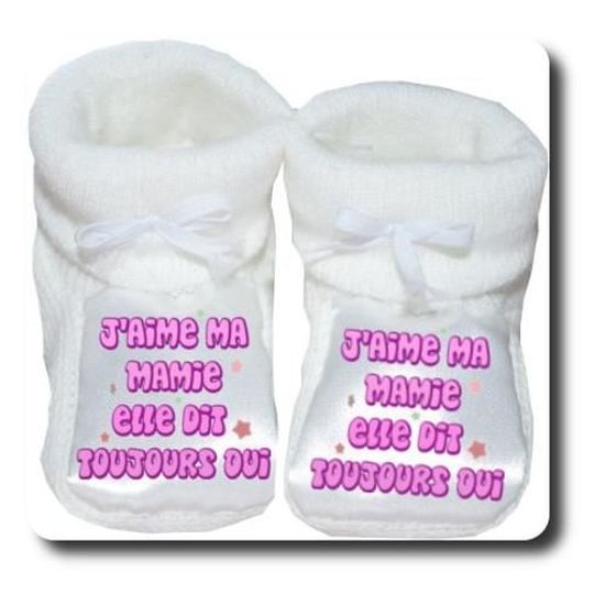 Chaussons Pour Bebe Personnalise Jaime Ma Mamie Elle Dit Toujours Oui Rose Blanc Cdiscount