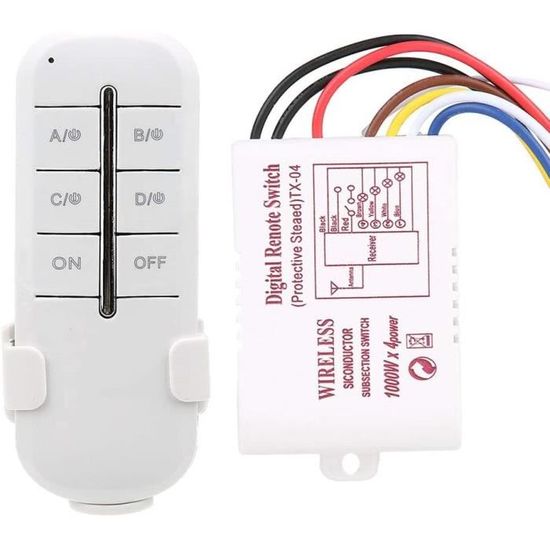 Interrupteur Sans Fil 2000W Avec Télécommande - Récepteur 230V - Fréquence 433MHz - Pour Éclairage Ou Ventilateur