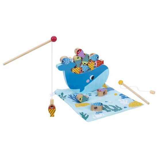 Jeu De Pêche Bois Montessori Jeu De Pêche Magnétique En Bois Victse - Jouet Montessori Éducatif Enfants Dès 2 Ans (Bleu