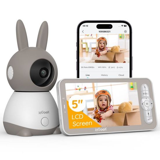 ieGeek Top 2K/5" HD écran Babyphone Caméra Bebe, Baby Phone Vidéo connecté Smartphone Visiophone Bébé avec Vision Nocturne Audio