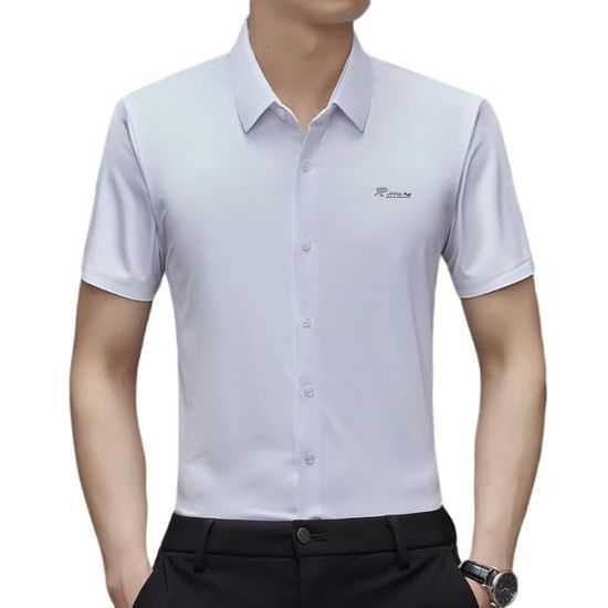 Chemise Homme Manches Courtes En Lin - Léger, Respirant - Sans Repassage - Coupe Régulière - Poche - Pour Été - 10