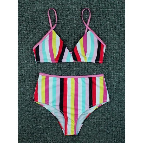 Bikini 2 Pièces Taille Haute Pour Femme - Bretelles Réglables, Rembourrage Amovible, Gainant - Pour Plage Et Piscine - 4