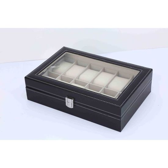 Coffret à Montres - 6 Places - Simili Cuir Noir - NEUF Avec étiquettes