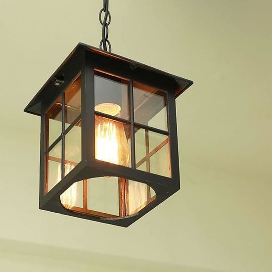 Lustre Extérieur Étanche Style Japonais Abat-Jour Carré Aluminium - Luminaire Jardin Balcon E27