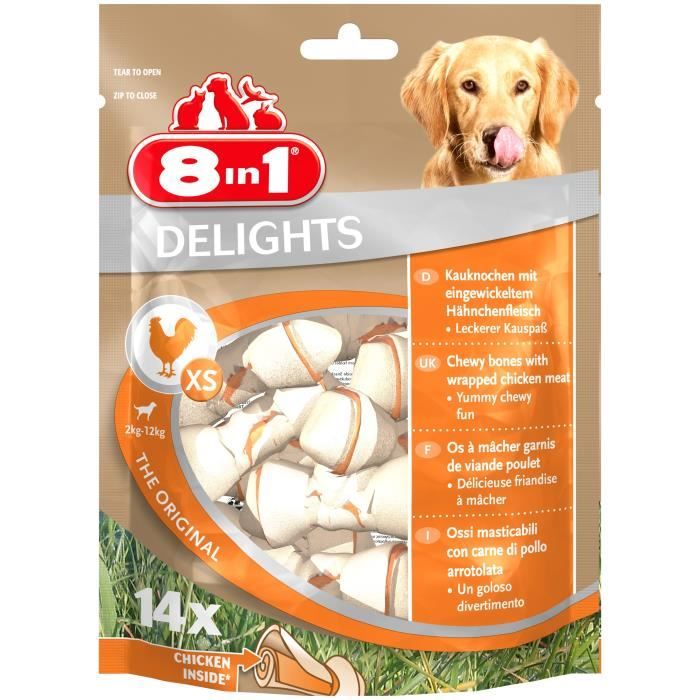 8IN1 Friandise os à mâcher Delight - Garni de poulet - 14 pièces - Pour chien de 2 à 12 kg