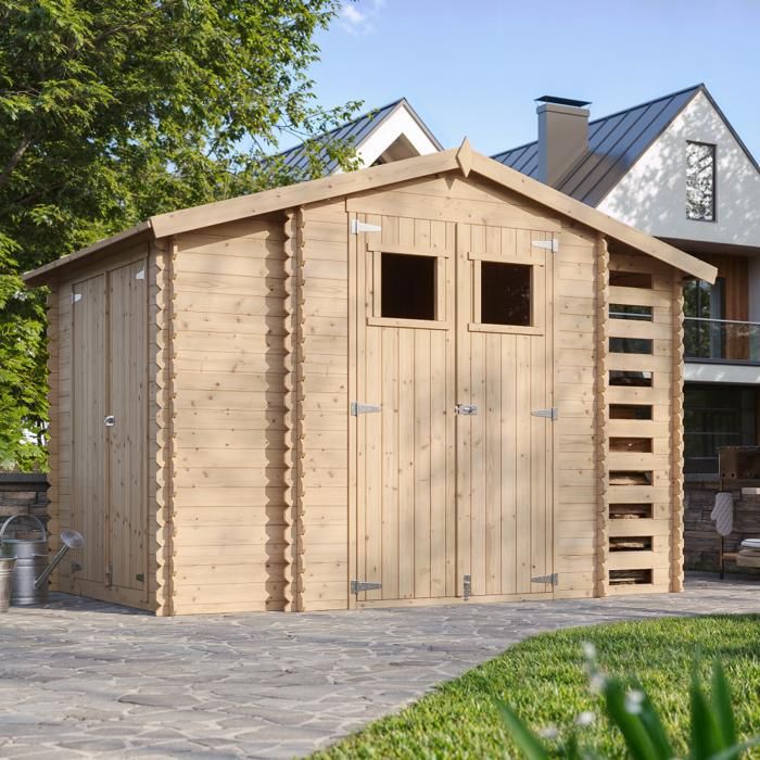 Timbela M389 ABRI de jardin + BUCHER + RANGEMENT 0,97 m2+3,53 m2+ 0,97 m2 Pin / épicéa