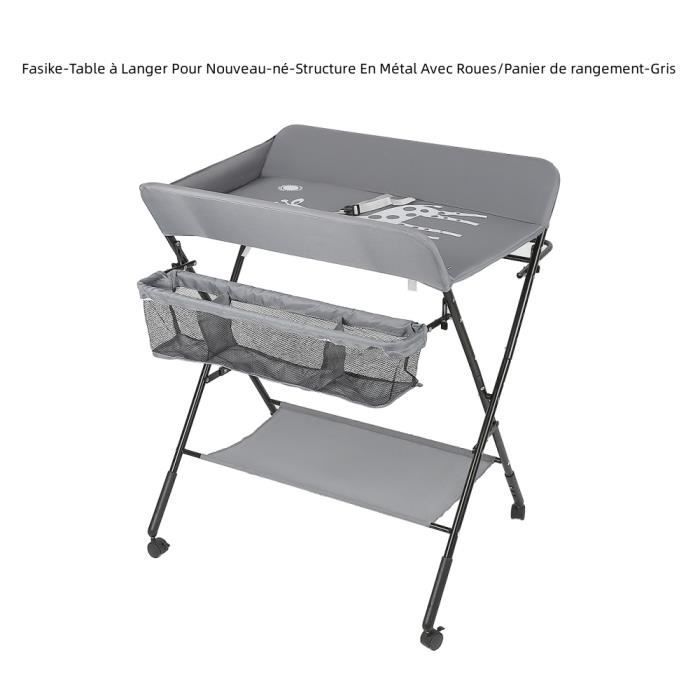 Fasike-Table à Langer Pour Nouveau-né-Structure En Métal Avec Roues/Panier de rangement-Gris Pliable/Portable