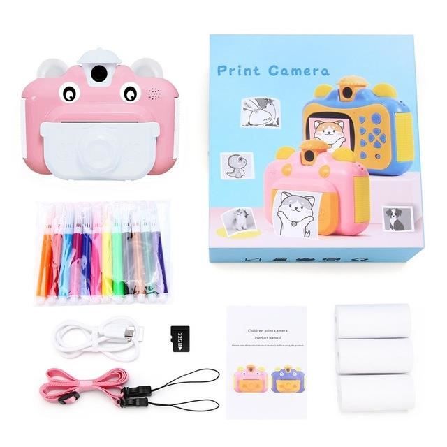 Appareil photo jouet pour enfants à impression instantanée 1080P HD avec papier photo thermique, adapté à une carte TF de 32 Go