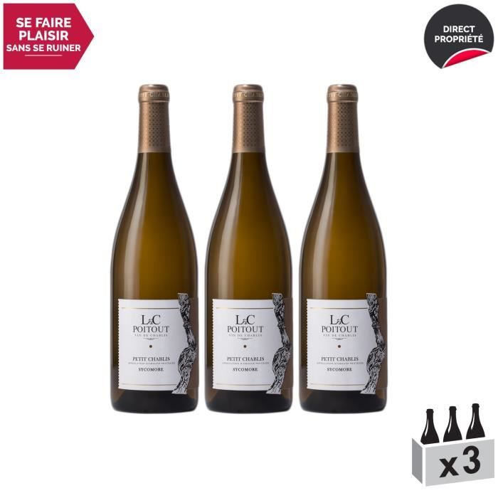 Petit Chablis Sycomore Blanc 2019 - Lot de 3x75cl - Domaine LC Poitout - Vin AOC Blanc de Bourgogne - Cépage Chardonnay