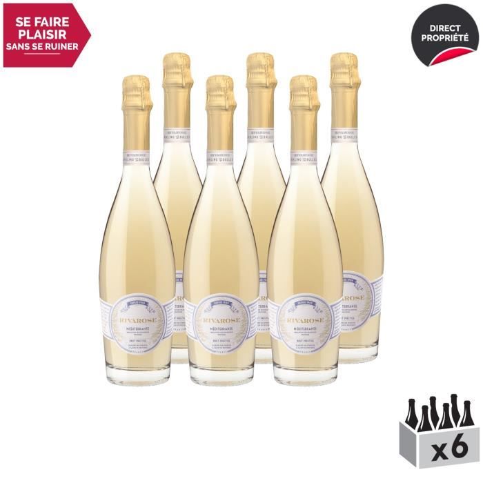 Rivarose Brut Prestige Blanc - Lot de 6x75cl - Appellation IGP Méditerranée - Vin effervescent Blanc de Provence - Cépages
