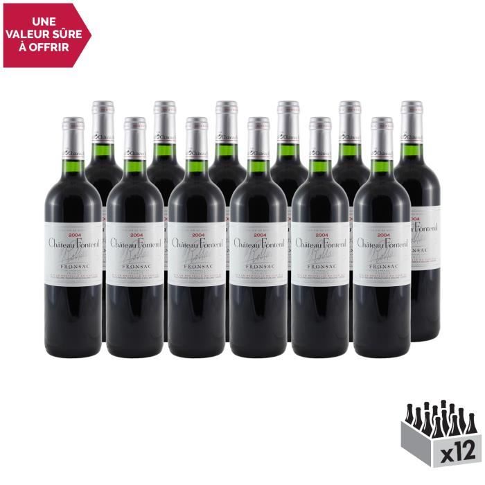 Château Fontenil Fronsac Rouge 2004 - Lot de 12x75cl - Vin AOC Rouge de Bordeaux - Cépages Merlot, Cabernet Sauvignon