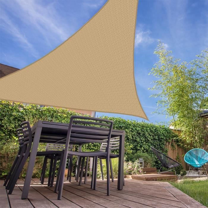 Voile d'ombrage résistante au vent 280g-m2 - Triangulaire - 4 x 5 x 6 m - Beige. - Coté Store