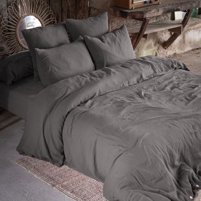 Housse de couette Double Gaze Coton Gaia Granit 24