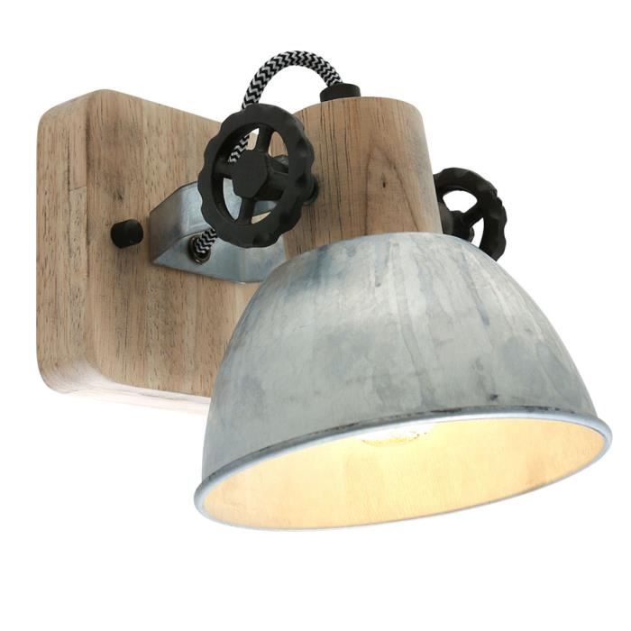 Applique murale LED RGB, bois, spot orientable, H 17 cm