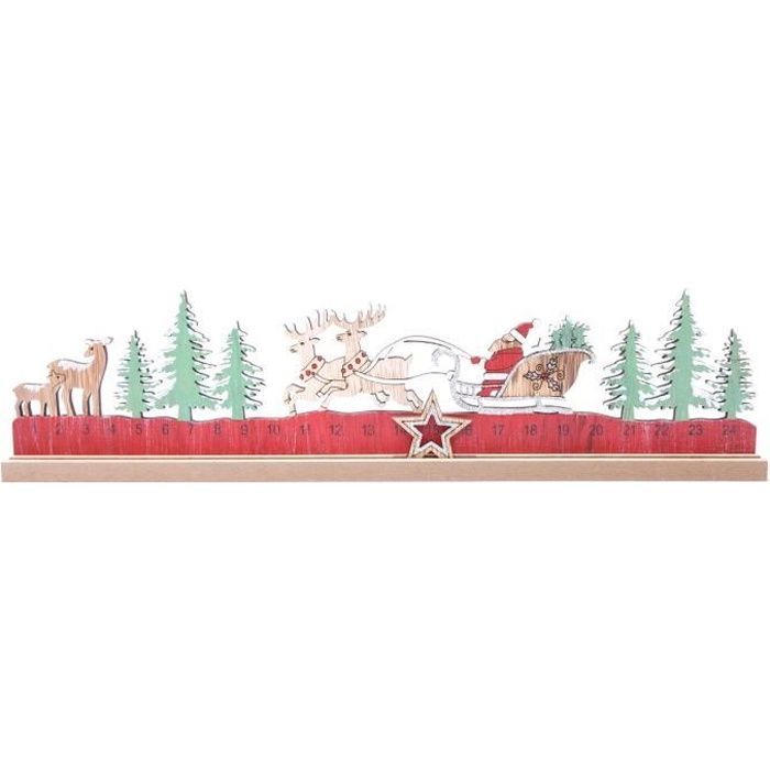 Calendrier de l'Avent en bois Père Noël Xmas Tradi - Rouge
