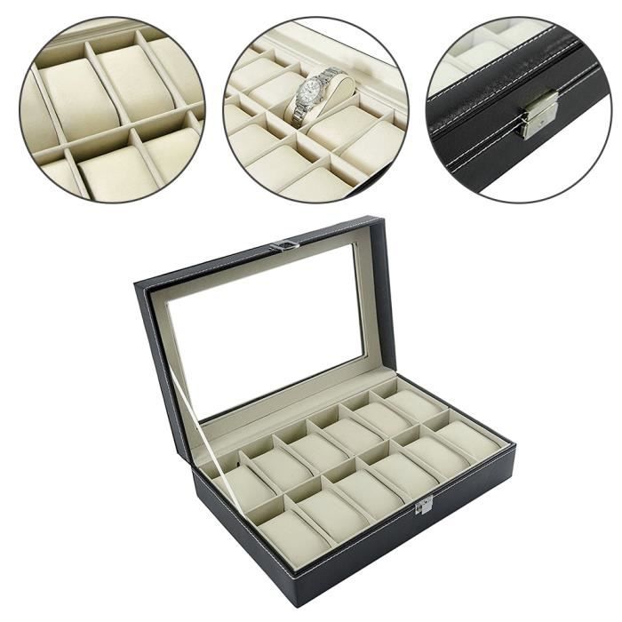 Boîte à montre boîtier rangement bijoux 12 montres coffre pour montres NEUF Boîte à montre boîtier rangement bijoux 12 montres