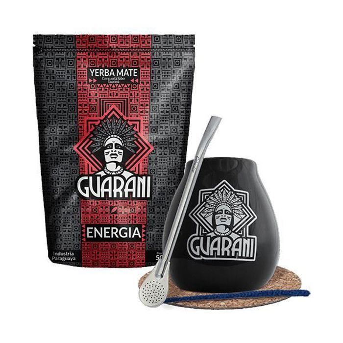 Yerba Mate Kit Guarani Energy Guarana Fumé 500g + Noir Calebasse Mate 350 ml + Bombilla