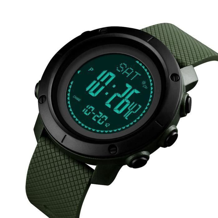 Montre électronique Altimètre Podomètre Boussole Exterieur Camping Vert Ve74374