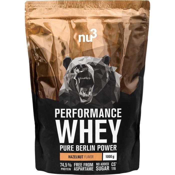 nu3 Whey Protein performance 1kg noisette 33 portions de Shake prise de masse musculaire rapide à préparer Excellente solutio 33