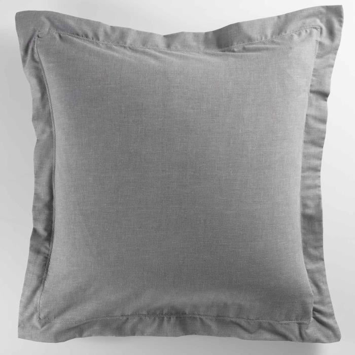 Taie d'oreiller volant plat 63x63 cm polycoton uni actually  +point bourdon Gris