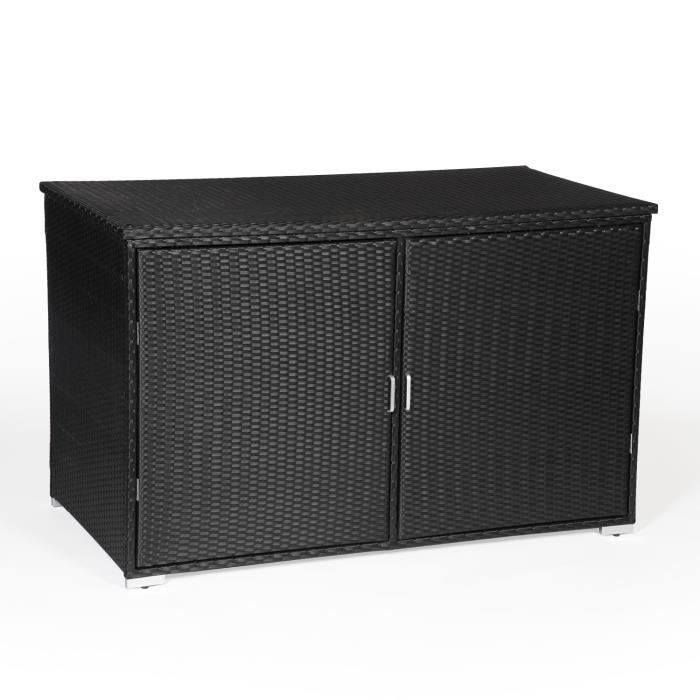 Coffre de rangement en résine tressée noire avec portes NONZA - Noir
