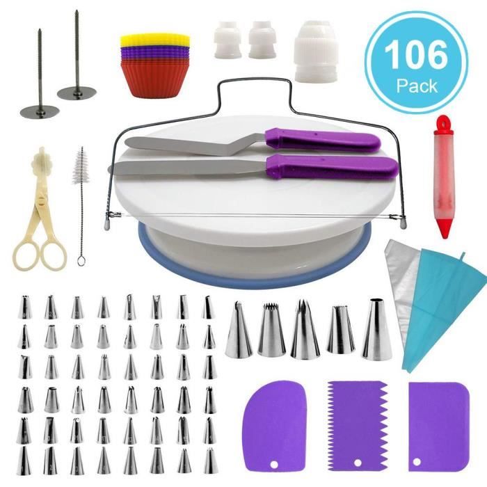 LEEGOAL 106 pièces Décoration de gâteau Plateau tournant Pistolet à gâteau Violet