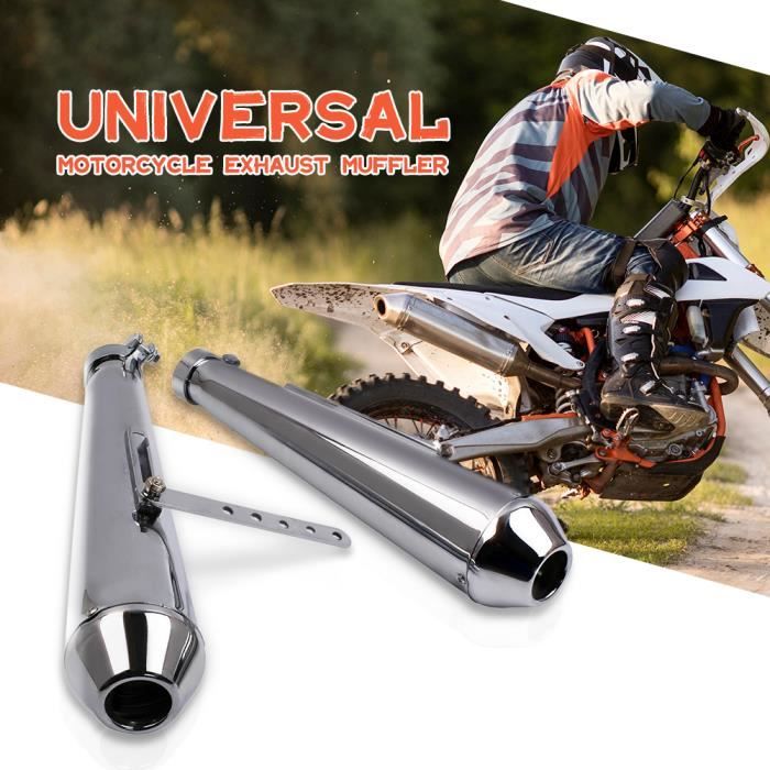 MAXPEEDINGRODS Paire Universel Silencieux d'Echappement MEGAPHONE CHROMÉ for CAFE RACER Moto
