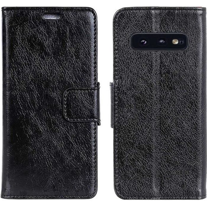 Coque Samsung Galaxy S10e, Housse en Cuir Flip Folio Portefeuille Couverture TPU Anti-choc Intérieur Protection Cover -Noir