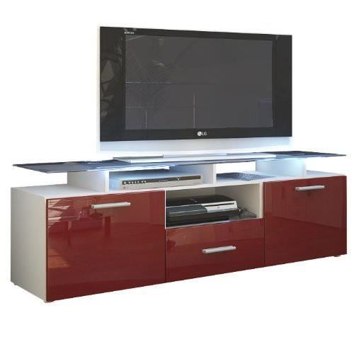 Meuble tv blanc mat et bordeaux laqué avec led 146 cm